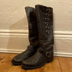 Frye boots with side buckles